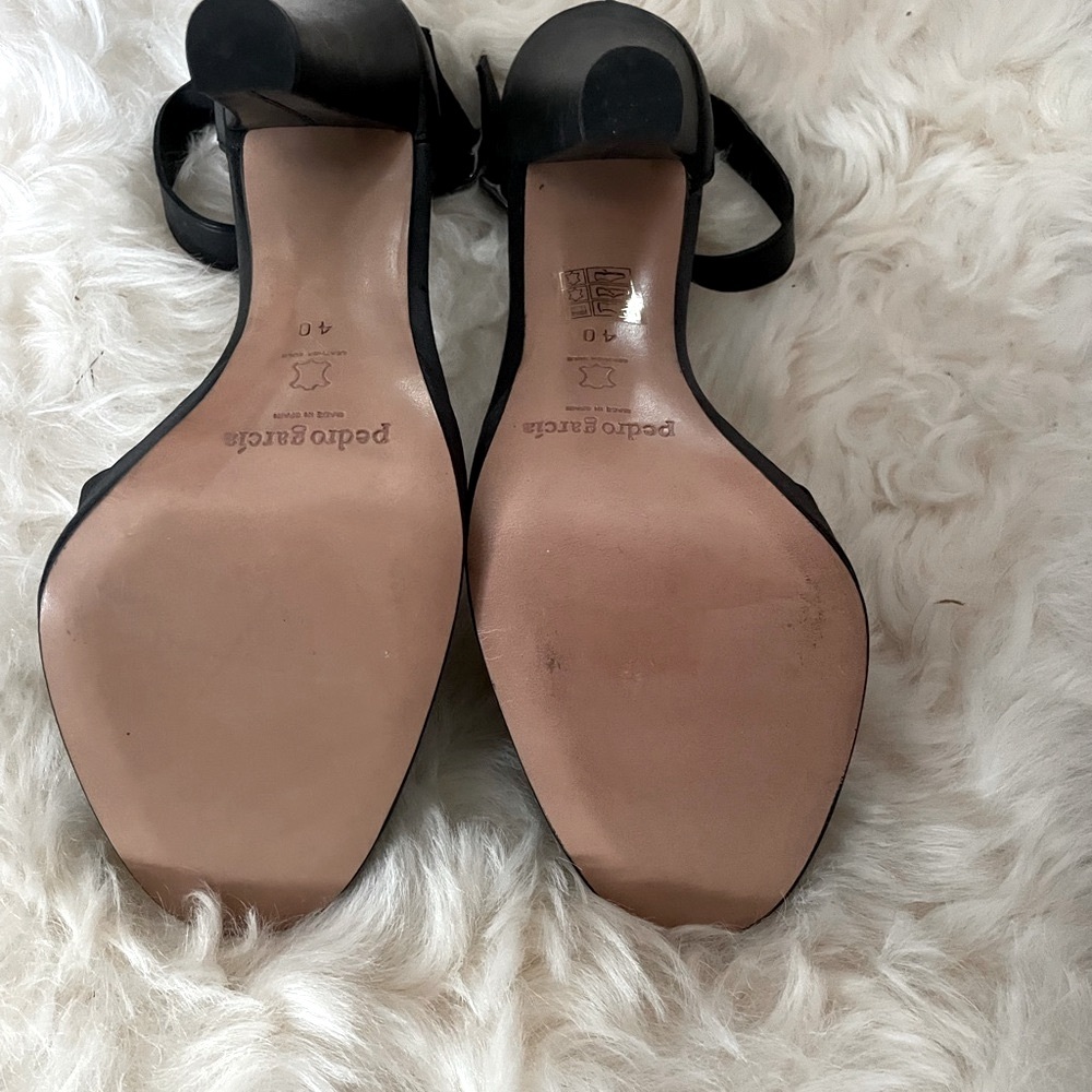 PEDRO GARCIA Black Satin & Leather Platform Ankle Strap Sandals Heels 40 10 NIB - Picture 4 of 6